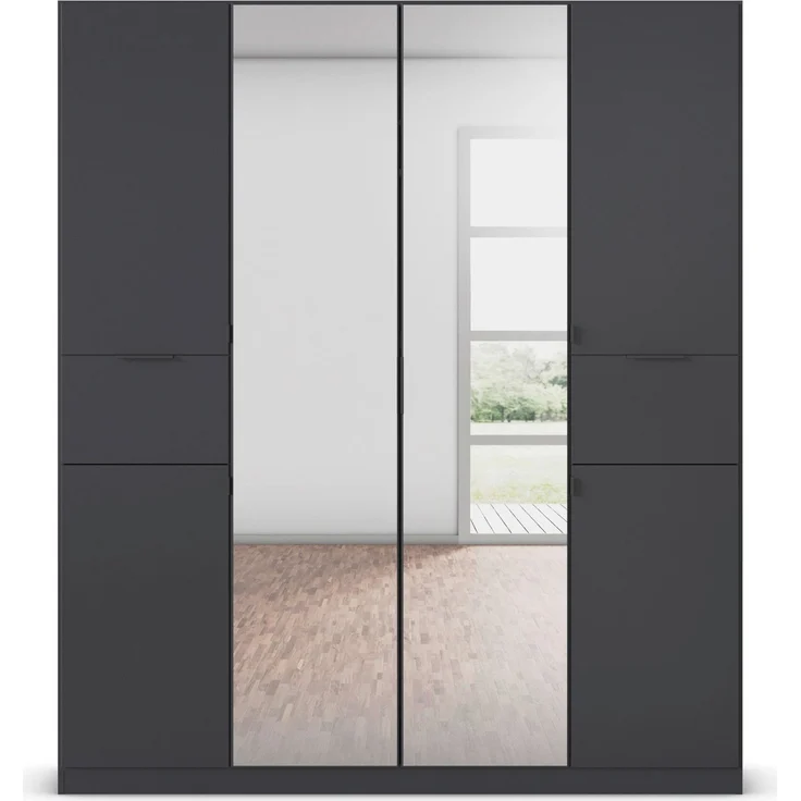 rauch Kleiderschrank, Drehtürenschrank TICAO, 6-türig, 2 Spiegeltüren, 2 Schubkästen, inkl. Türdämpferset, Grau metallic, 181 x 210 x 54 cm – Bild 2