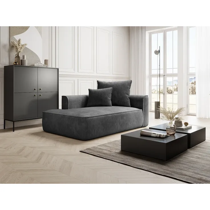 Vente-unique - PINETA Chaise longue SamtStoff Grau - B 115 cm x H 67 cm x L 180 cm