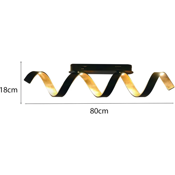 Ausgefallene LED Deckenlleuchte HELIX Schwarz / Gold, Breite 80cm – Bild 4