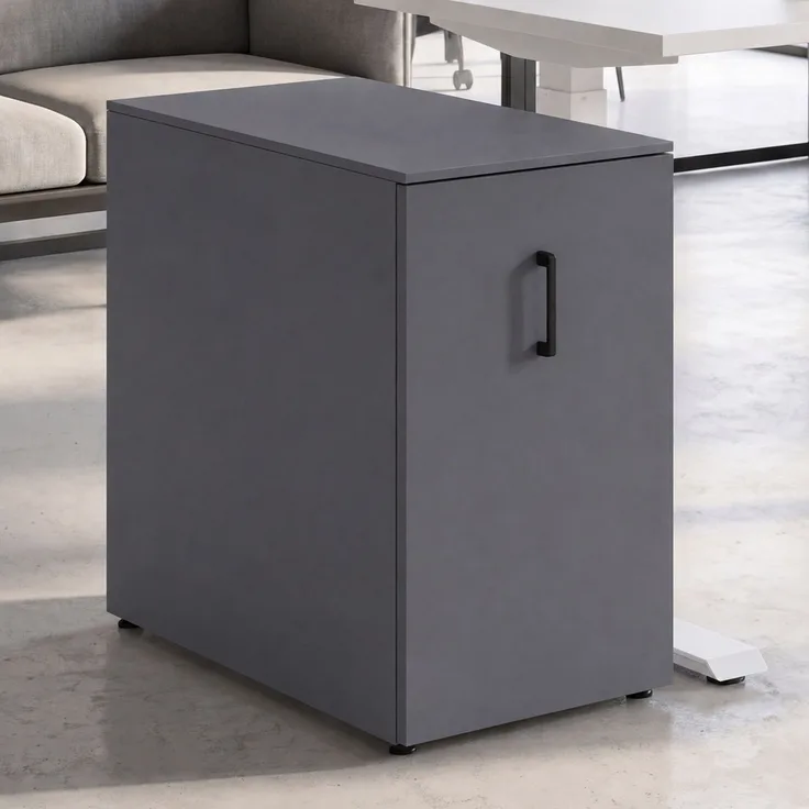 Aktenschrank HWC-Q27, Büroschrank Stahlschrank, Stützrad Staufächer, Metall 74x43x80cm ~ dunkelgrau
