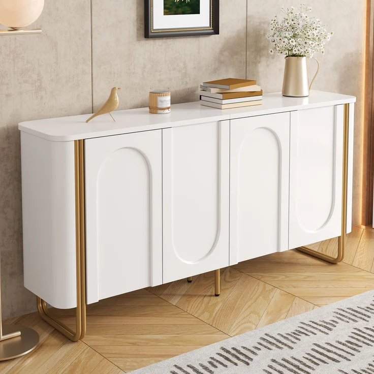 Sideboard 160 x 35 x 80,5 cm aus MDF mit Bogenrelief und Push-to-Open-Türen – Bild 3
