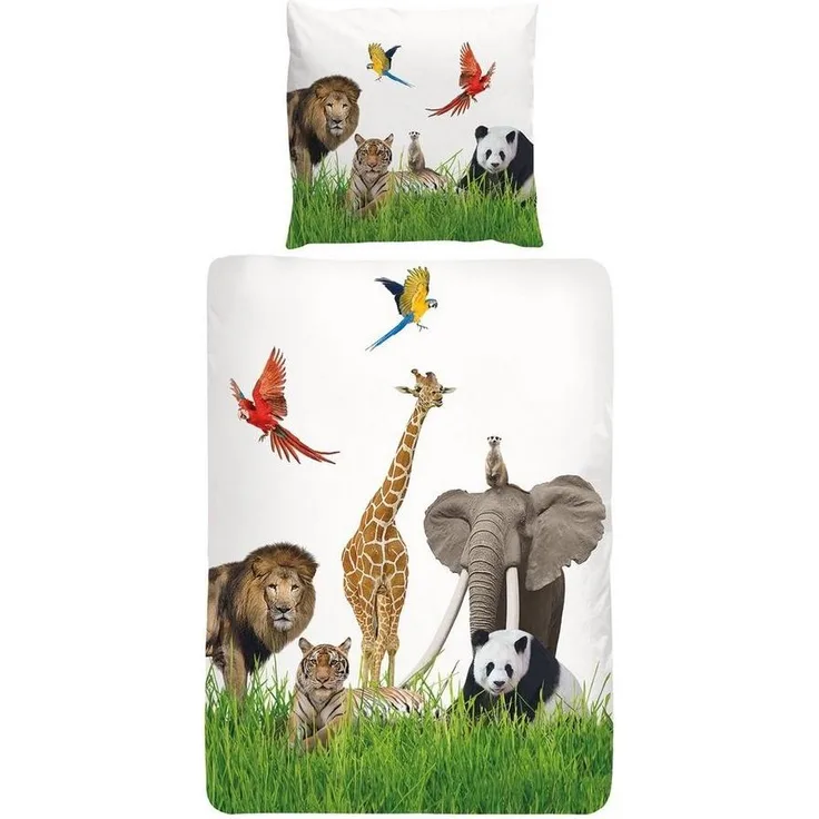 TRAUMSCHLAF Bettwäsche Löwe Panda Elefant, Renforce, 2 teilig
