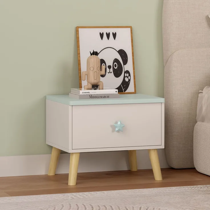 Kindernachttisch Sandnes 31x38x30 cm Weiß/Mintgrün [en. casa]