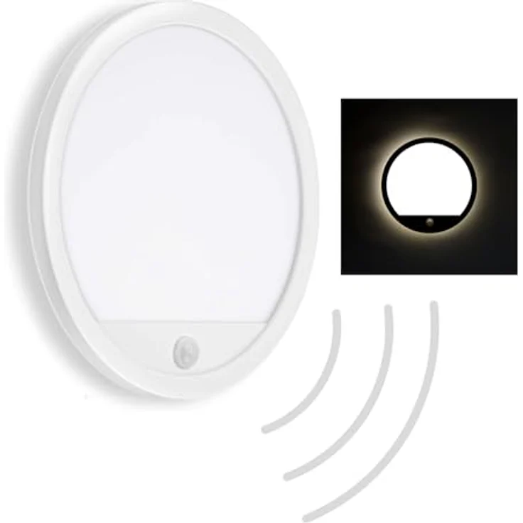 TELEFUNKEN LED Außenwandleuchte, Außenlampe mit Bewegungsmelder und Dämmerungssensor, 15 Watt, 2000 Lumen, 4000 Kelvin, IP44, Rund, Weiß, Ø 28cm, Backlight Effekt – Bild 1