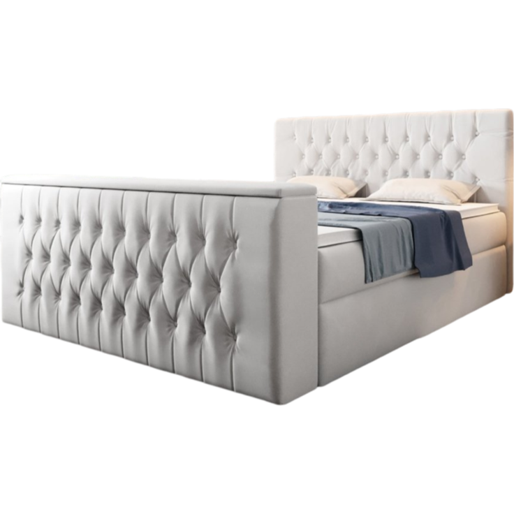 Boxspringbett Velano mit TV Lift und Stauraum 200x200 Weiß H4 (100kg+)
