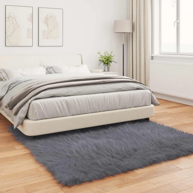 vidaXL Kunstschaffell Teppich Tafalla Anthrazit 160 x 160 cm Polyester 42021598 – Bild 3