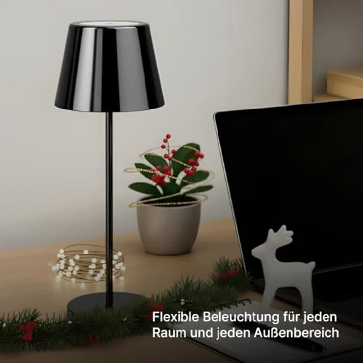 Brilliant Xaana LED-Tischlampe, Höhenverstellbar, touch dimmer stufenlos, IP44 spritzwassergeschützt, USB aufladbar, Schwarz verchromt, 37 cm hoch, für Innen- und Außenbereich – Bild 10