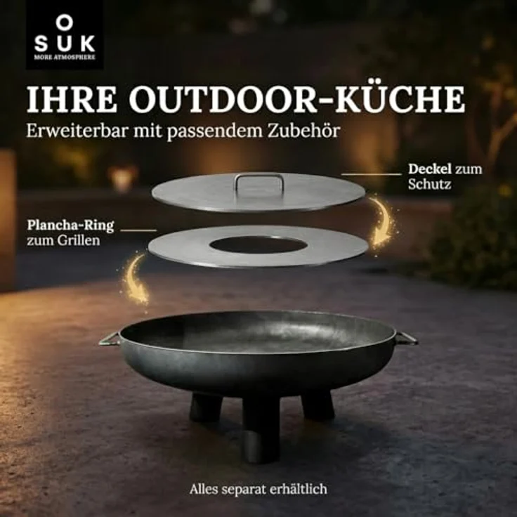 SOUK ONE Feuerschalen Kreta 80 cm, Feuerschale Feuerstelle für den Garten, Funkenschutz, Terrasse und Balkon, Feuertonne und Feuerkorb (Ø 80cm Kreta) – Bild 6