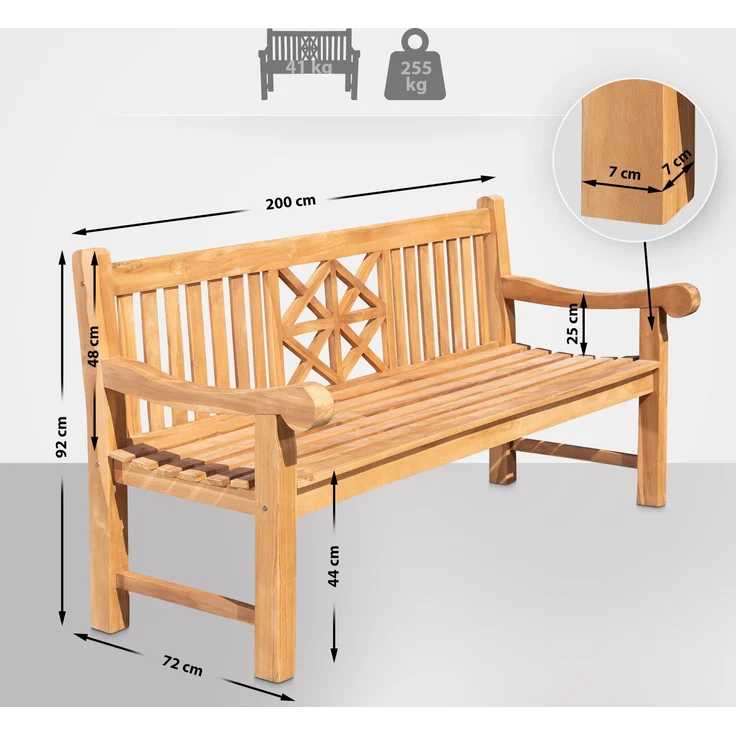 Gartenbank Teakbank VUZAR - Holz Teak 200x72x92 cm | Holzbank 200 Cm Gartenbank Sitzbank Mit Lehne Wetterfest Bank Garten Terrasse – Bild 7