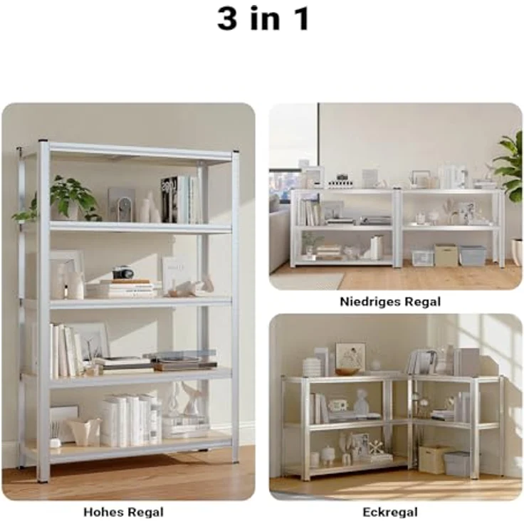 Wiltec Schwerlastregal 120 x 40 x 180 cm, Gesamtlast 875kg, Steckregal verzinkt aus Stahl, Lastenregal mit 5 Ablagen, Werkstattregal – Bild 5