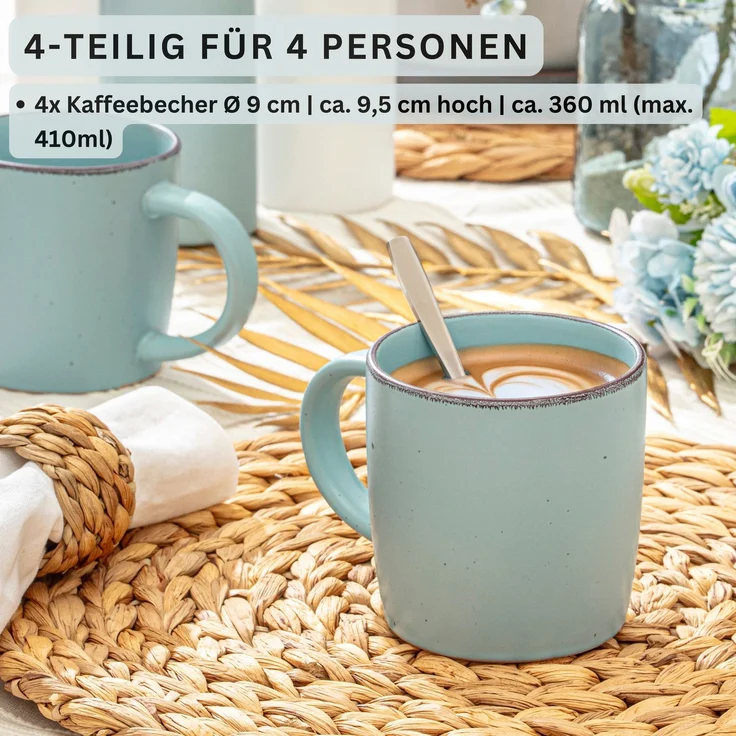 SÄNGER Steingut Kaffeebecher Bombay Meeresboden 4 teilig – Bild 6