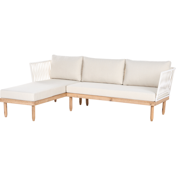 Lounge Set mit Tisch 4-Sitzer CREMONA Akazienholz rechtsseitig Weiß – Bild 5