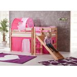 Relita 'Eliyas' Spielbett mit Rutsche und Textilset Vorhang, 1-er Tunnel und Tasche pink/herz