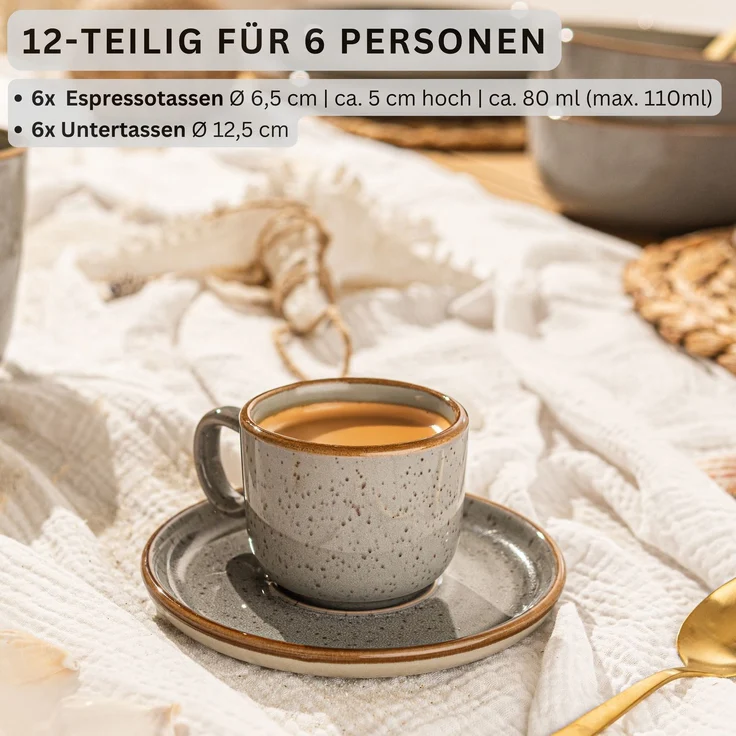 SÄNGER Espressotassen Set Rio Perlgrau 12 teilig für 6 personen – Bild 2