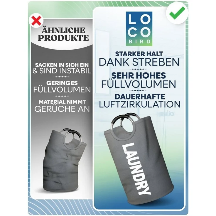 Loco Bird Wäschekorb Faltbarer 95L Kapazität Wäschesammler mit Griff, Wäschebox, Wäschesack (Wäschekorb, Wäschesack, Wäschekorb mit Deckel), groß faltbarer Korb Wäschetonne Wäschepuff Wäschesäcke Wäschetasche – Bild 2