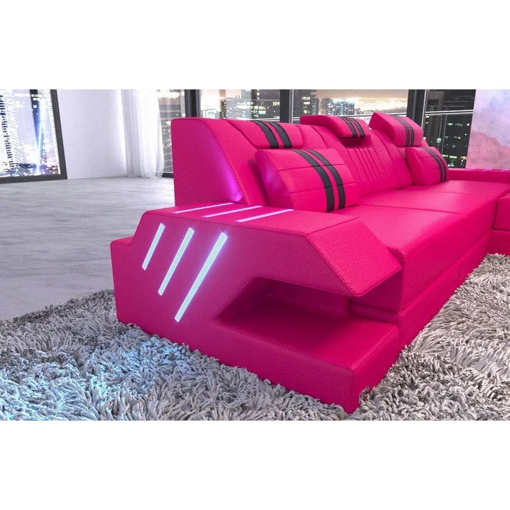 Ecksofa Venedig L Form aus Leder - Kunstleder - pink-schwarz - Rechts – Bild 5