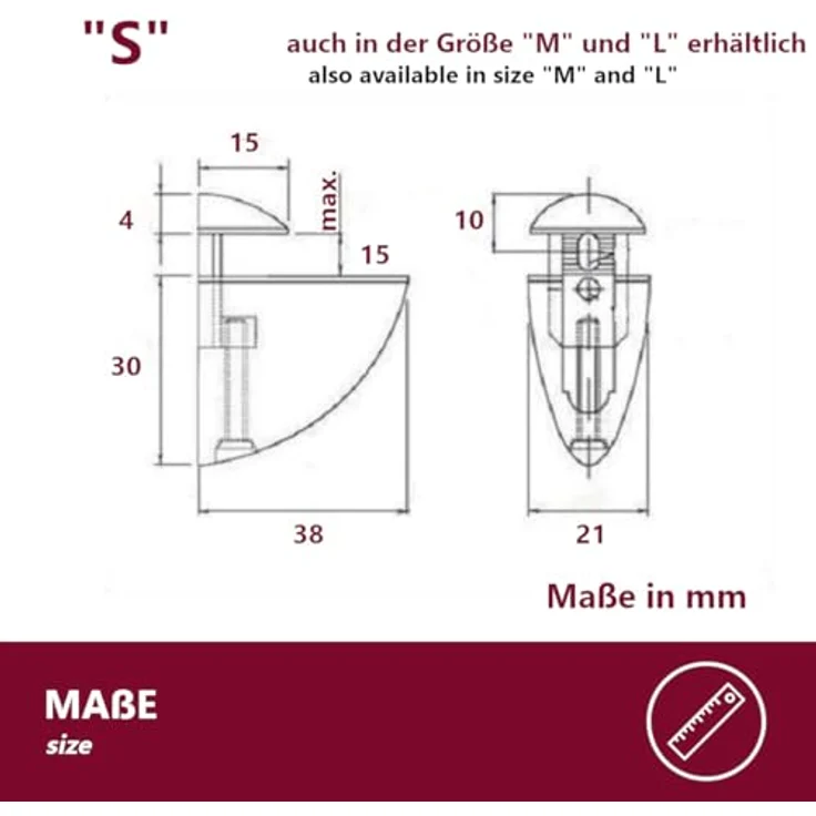HOOZ Wandregalhalter Metall für Glas- und Holzregale inkl. Montagematerial versch. Größen, Set 8-tlg, mit gummierter Klemmbacke – Bild 5