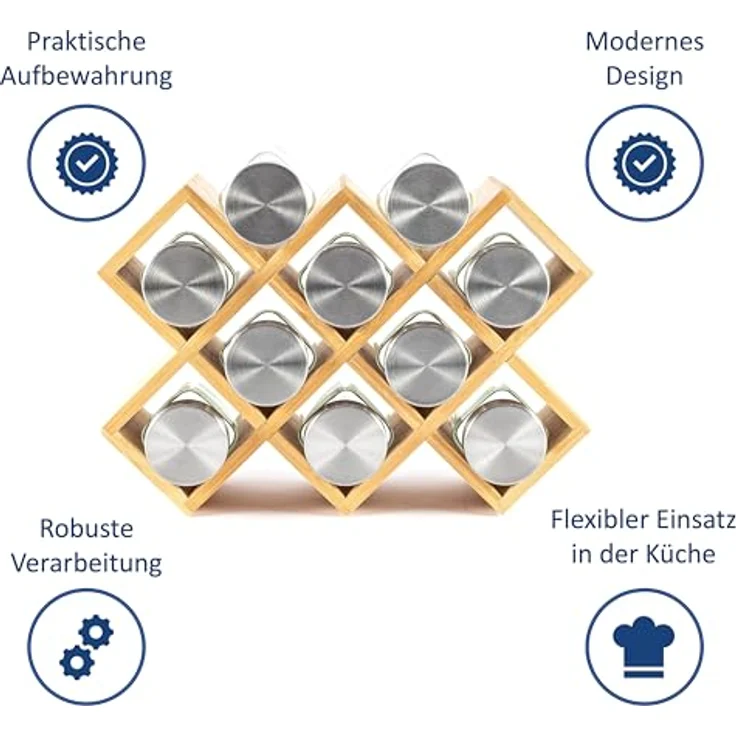 Hanseküche Gewürzregal Gewürzregal aus Holz – FSC®-zertifiziert, Komplettset inkl. Gläser und Streuaufsatz 1-tlg, Komplettset aus zertifiziertem Bambusholz – Bild 7