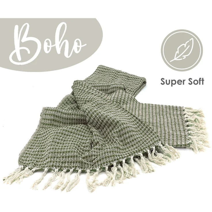Wohndecke Strick Kuscheldecke Wolldecke Sofadecke 180x130 cm, heimtexland, Fransen Strickdecke Boho I 100% BW I weich, warm, natürlich – Bild 2