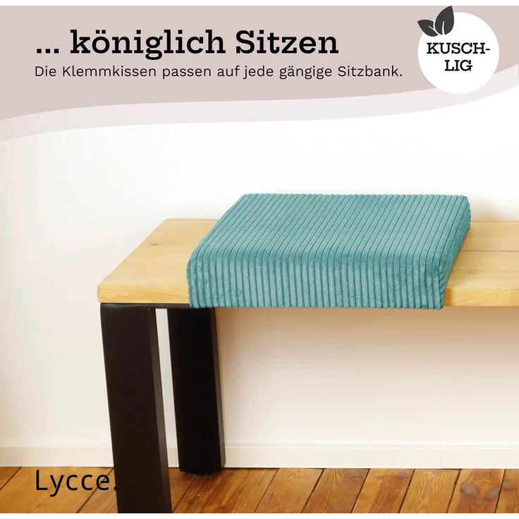 Lycce Bankauflage Klemmkissen mit Leiste - Cord, Polsterung, rutschfest Türkis 8x40x38cm – Bild 6