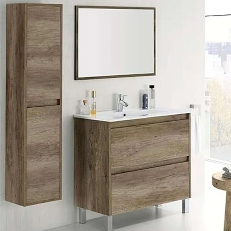 FORES HABITAT Waschbeckenunterschrank Nordik, 80x80x45 cm, 2 Schubladen mit Soft-Close und 4 Füßen aus eloxiertem Aluminium – Bild 4