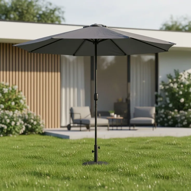 Strandschirm Sonnenschirm Grau Marktschirm Ø3m Beleuchtung Gartenschirm Ampelschirm Sonnenschutz Aufklappbar Kurbelschirm Balkonschirm UV-Schutz