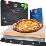 CLP Pizzastein mit Rezept-Buch für Backofen & Grill 38x30 cm einzeln oder als Set,Pizzastein+Schneider