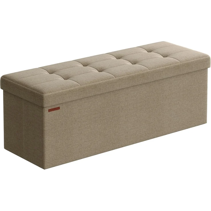 SONGMICS Sitzhocker mit Stauraum, klappbare Sitzbank, 38 x 110 x 38 cm Fußbank, Aufbewahrungsbox, bis 300 kg belastbar, für Wohnzimmer Schlafzimmer Flur, Kamelbraun LSF077R01 – Bild 1