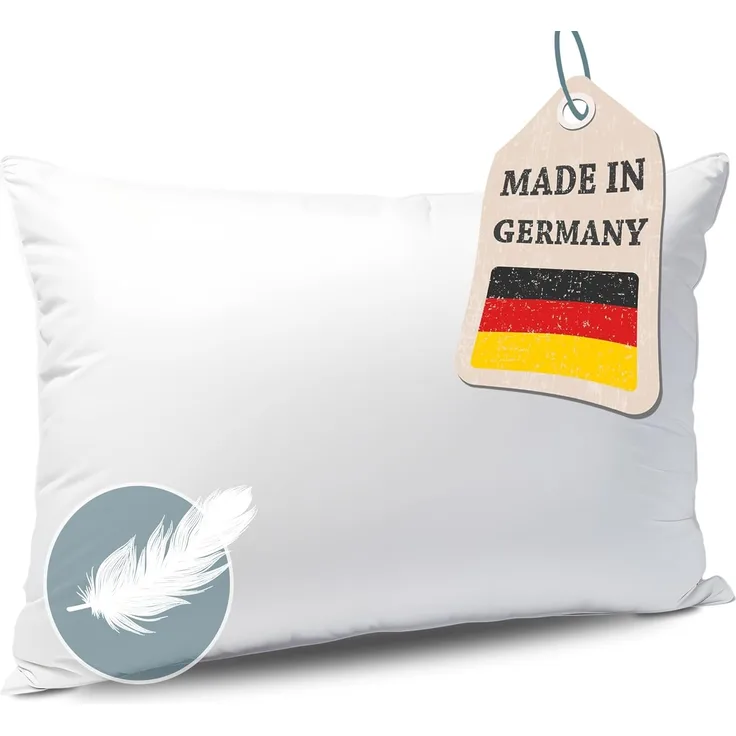 KNERST Federkopfkissen allergikerfreundliches Federkopfkissen, Füllung: Federn, Bauchschläfer, Rückenschläfer, Seitenschläfer, Hergestellt in Deutschland, für Allergiker geeignet