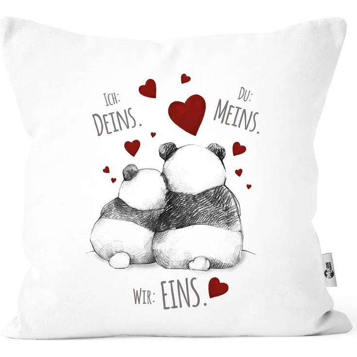 MoonWorks Dekokissen Kissenbezug Kissenhülle Panda Motiv Spruch Ich Deins Du Meins Wir Eins Liebes-Geschenk Partner Liebesbeweis Moonworks® – Bild 1