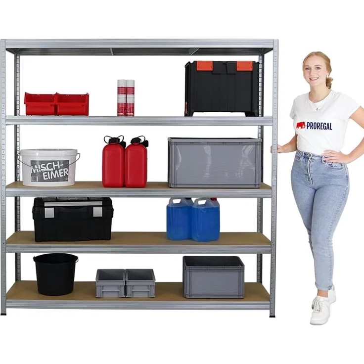 PROREGAL Mega Deal 3er-Set Schwerlastregal Giant Elephant 180 x 180 x 45 cm mit 5 Ebenen Fachlast 200kg Verzinkt, Kellerregal, Steckregal, Garagenregal, Lagerregal – Bild 7
