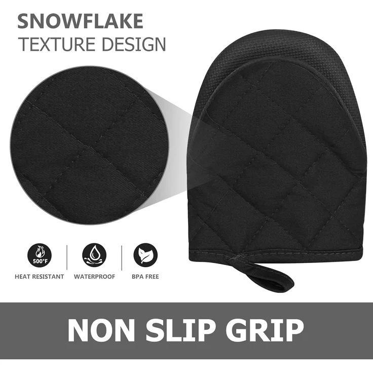 1 Paar kurze Ofenhandschuhe – Silikon-Ofenhandschuhe für die Küche, temperaturbeständig bis 260 °C, Mini-Ofenhandschuhe mit rutschfester Grifffläche und Aufhängeschlaufe zum Grillen, Backen, Kochen und BBQ (schwarz) – Bild 5