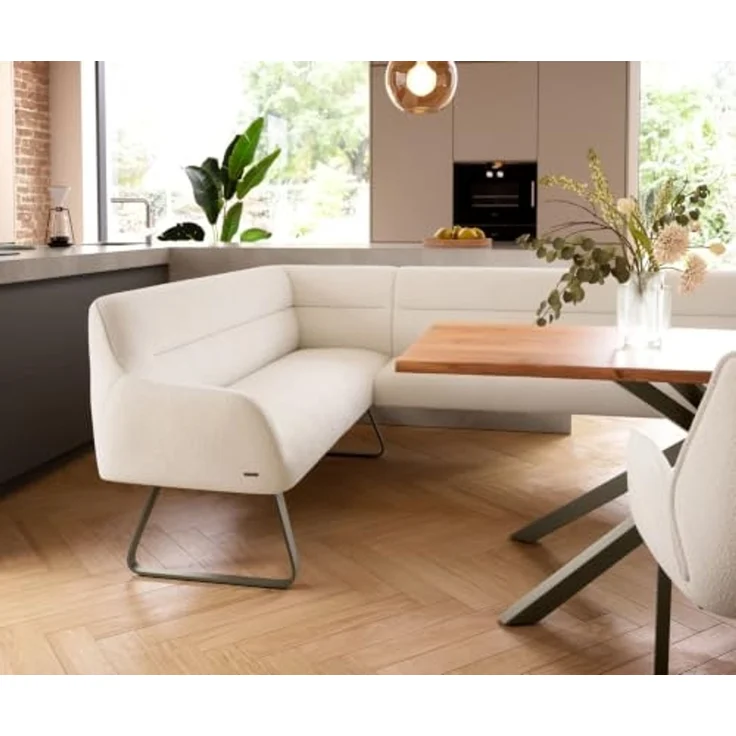 Esszimmerbank Taya-Flex 285x190 cm Bouclé Creme-Weiß Kufengestell flach Effektfinish Titan Taschenfederkern Rechts – Bild 7