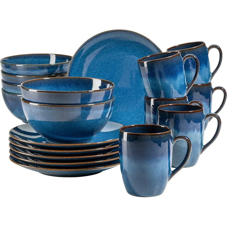 Mäser 931945 Frühstücksset Ossia für 6 Personen, Steinzeug, rund, blau (1 Set, 18-teilig)