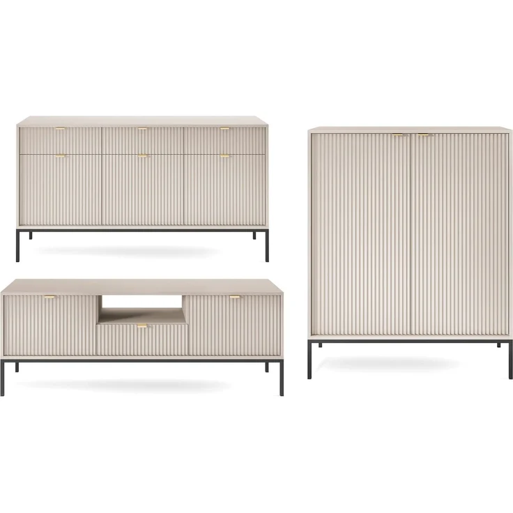 Wohnzimmer-Set Nova Wohnwand 3-teilig mit Sideboard MDF Farbe und GestellFarbe: braun