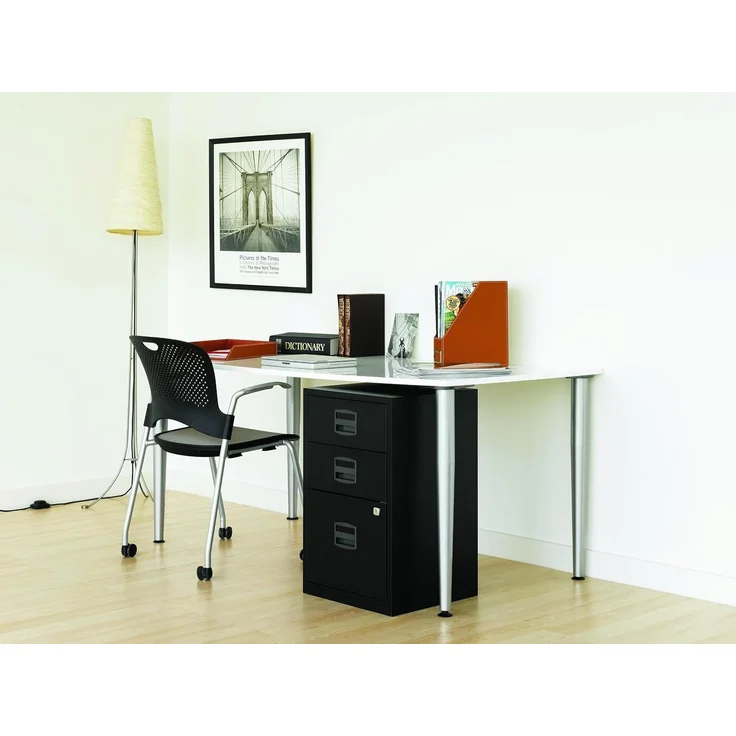 Bisley Home Beistellschrank mit Schloss aus Stahlblech, 4 Universal-Schubladen abschließbar - Büroschrank für DIN A4 Dokumente, Kleinteile & Büromaterial - Farbe: silber, PFA4S-355 – Bild 2