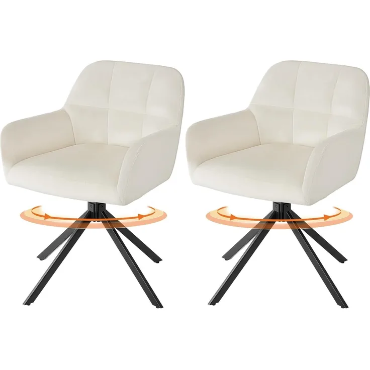Sweetcrispy Esszimmerstuhl 2er Set, 360° Drehstuhl Esszimmer, Küchenstuhl, Samt Schminktisch Stuhl, bis 120 kg belastbar, Sessel mit Armlehnen Stahlbeine, Schreibtischstuhl für Arbeitszimmer, Beige