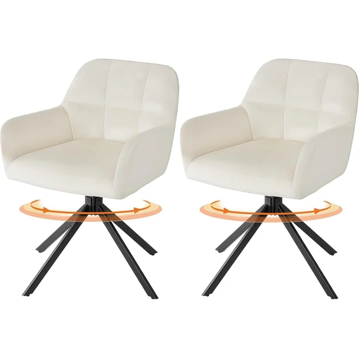 Sweetcrispy Esszimmerstuhl 2er Set, 360° Drehstuhl Esszimmer, Küchenstuhl, Samt Schminktisch Stuhl, bis 120 kg belastbar, Sessel mit Armlehnen Stahlbeine, Schreibtischstuhl für Arbeitszimmer, Beige – Bild 1