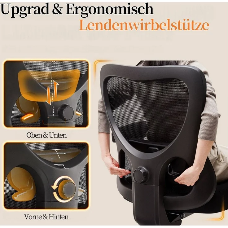 IWMH Bürostuhl Drehstuhl mit Verstellbarer Lendenstütze und Armlehne (Starke Belastung Gaming Stuhl), Ergonomischer Schreibtischstuhl, Mesh Stuhl mit breiter Sitzfläche – Bild 2