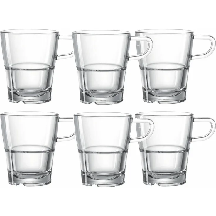 Leonardo Senso Henkeltasse 6er Set, Kaffeetasse, Kaffee Becher, Kaffeebecher, Glas, 170 ml, 14649