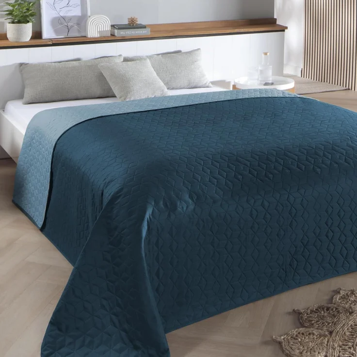 Delindo Lifestyle Tagesdecke Belford, anthrazit grau oder blau, Bettüberwurf 140x210 oder 220x240, in elegantem Hexagon-Steppdesign – Bild 1