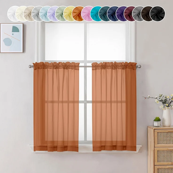 Chyhomenyc Transparente Vorhänge, 91,4 cm lang, 2 Paneele, lichtfilternd, Voile, Stangentasche, Kurze Fenstervorhänge für Badezimmer, Wohnzimmer, Bauernhaus, kleine Fenster, 106x91,4 cm (B x L