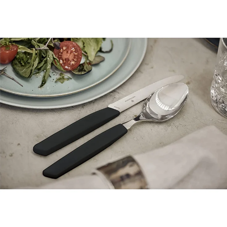 Victorinox Swiss Modern Besteck-Set für 6 Personen, 12-teilig, inkl. scharfe Messer mit Wellenschliff, Kunststoffgriffe, Schwarz – Bild 4