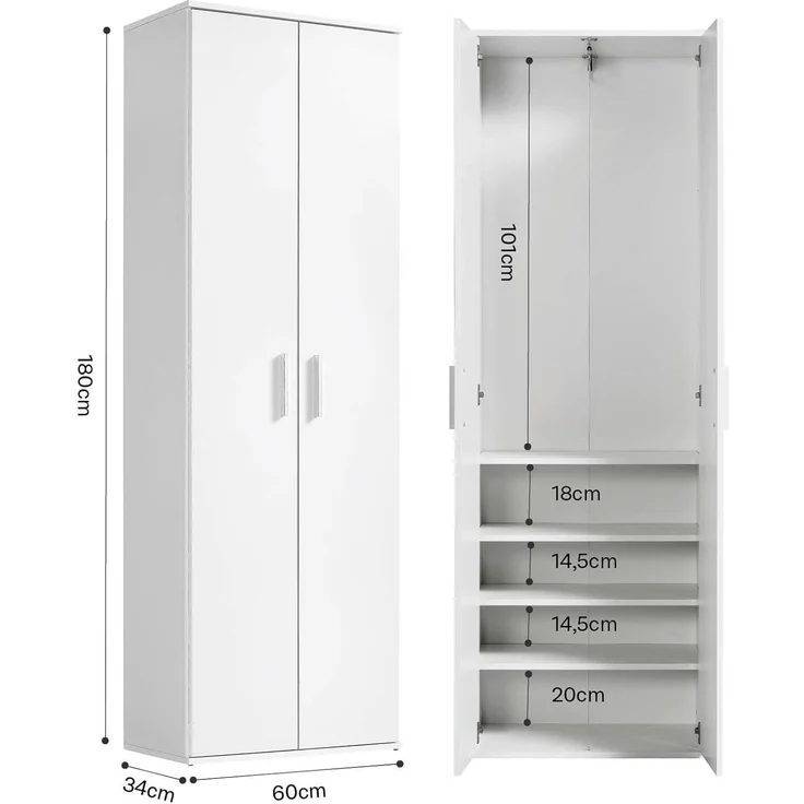 mokebo Mehrzweckschrank Der Lange (60x180 cm, mit einer Kleiderstange & Schuhfächern) Büroschrank, Flurschrank Apothekerschrank oder Aktenschrank Anthrazit – Bild 3