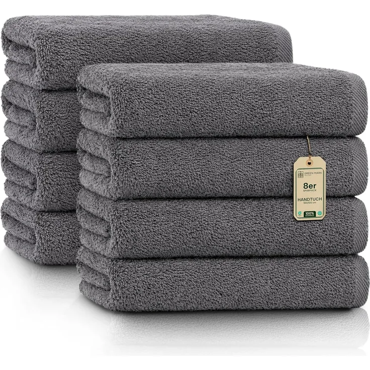NatureMark 8er Spar-Pack Frottier Handtücher, Handtuch-Set, 50x100 cm, Anthrazit grau, 100% Baumwolle