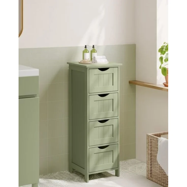 Vasagle Badezimmerschrank mit 4 Schubladen, MDF lorbeergrün, 30 x 30 x 82 cm – Bild 1