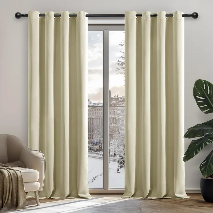 Deconovo Verdunkelungsvorhang Gardine Wohnzimmer Thermogardine Kälteschutz Ösen, 260x140 cm(HöhexBreite), Beige, 2er Set