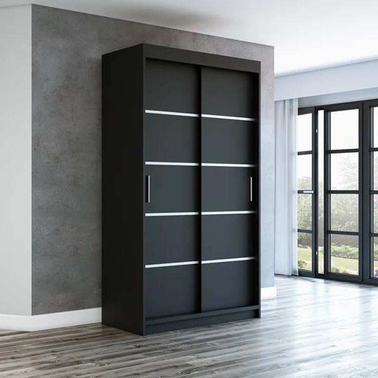 Schwebetürenschrank PARIS 2-türig Schrank 120 cm (mit Spiegel) Farbe: Schwarz – Bild 2