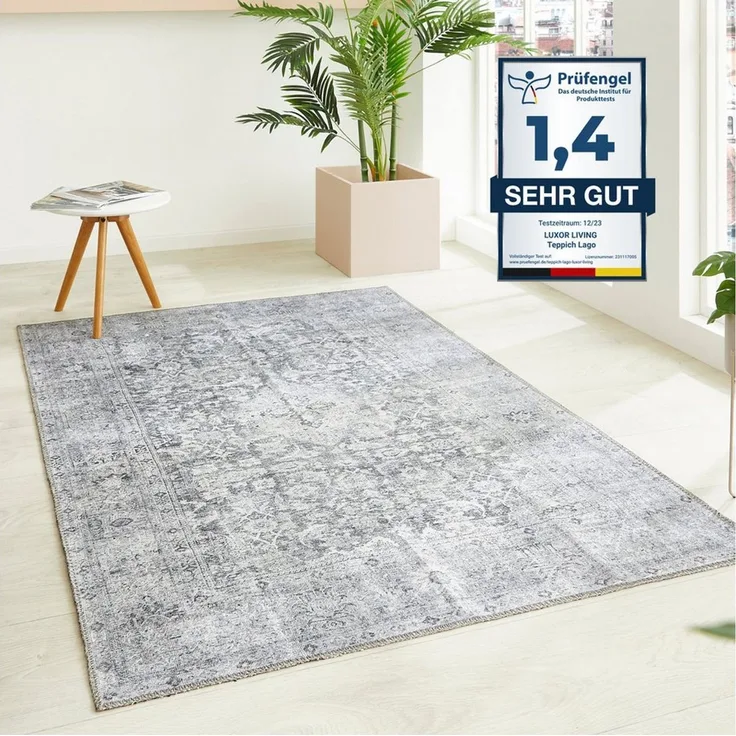 LUXOR living Teppich Lago, rechteckig, Höhe: 6 mm, faltbarer Teppich, modernes Design, waschbar, In- und Outdoor geeignet, Grau-anthrazit, 240x340 cm