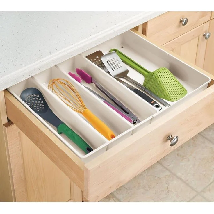 Besteckkasten Schubladen Organizer Besteckeinsatz ausziehbar mDesign creme – Bild 2
